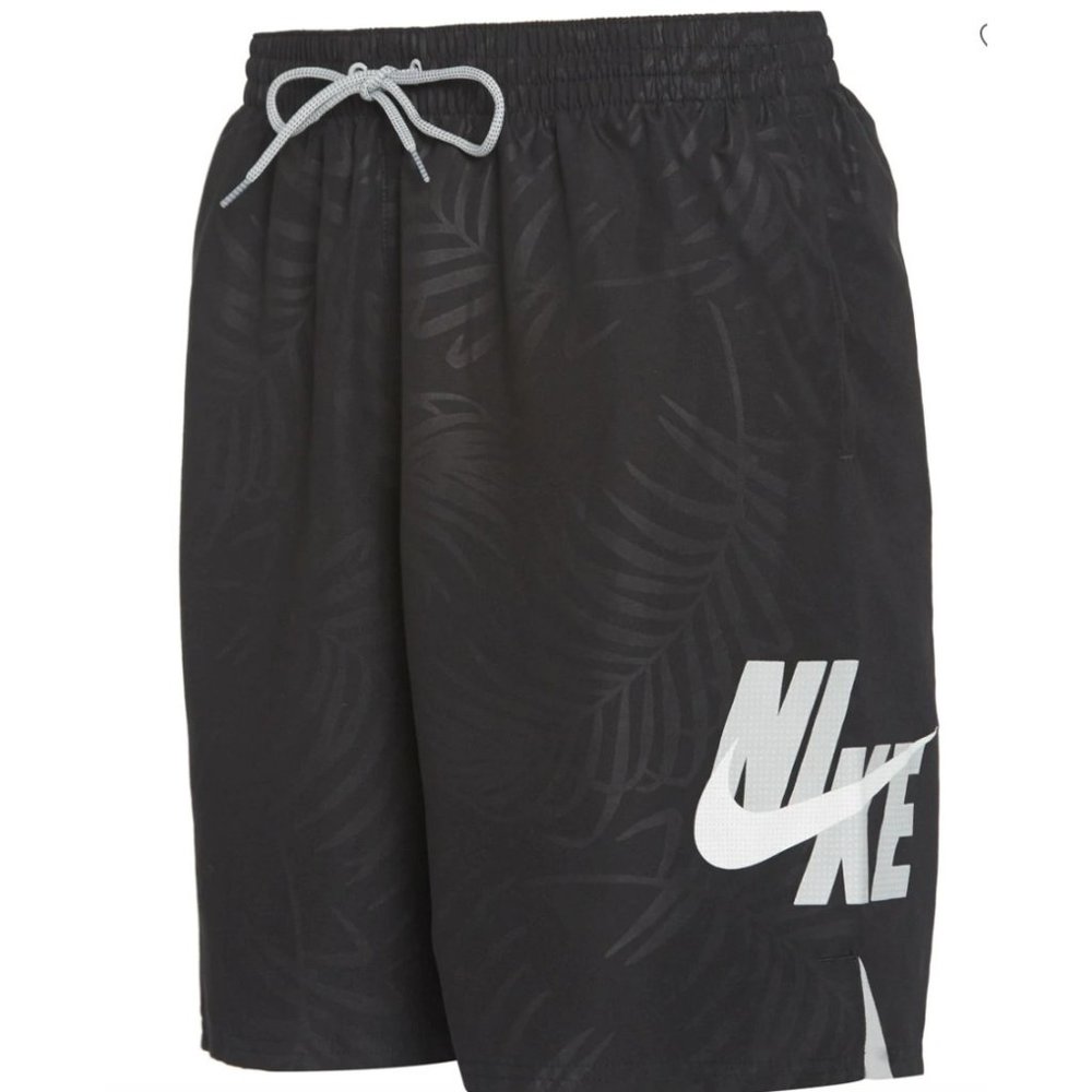 NWT Nike Men’s Large Palm Print Vital Volley Swim Shorts Trunks Black Pockets